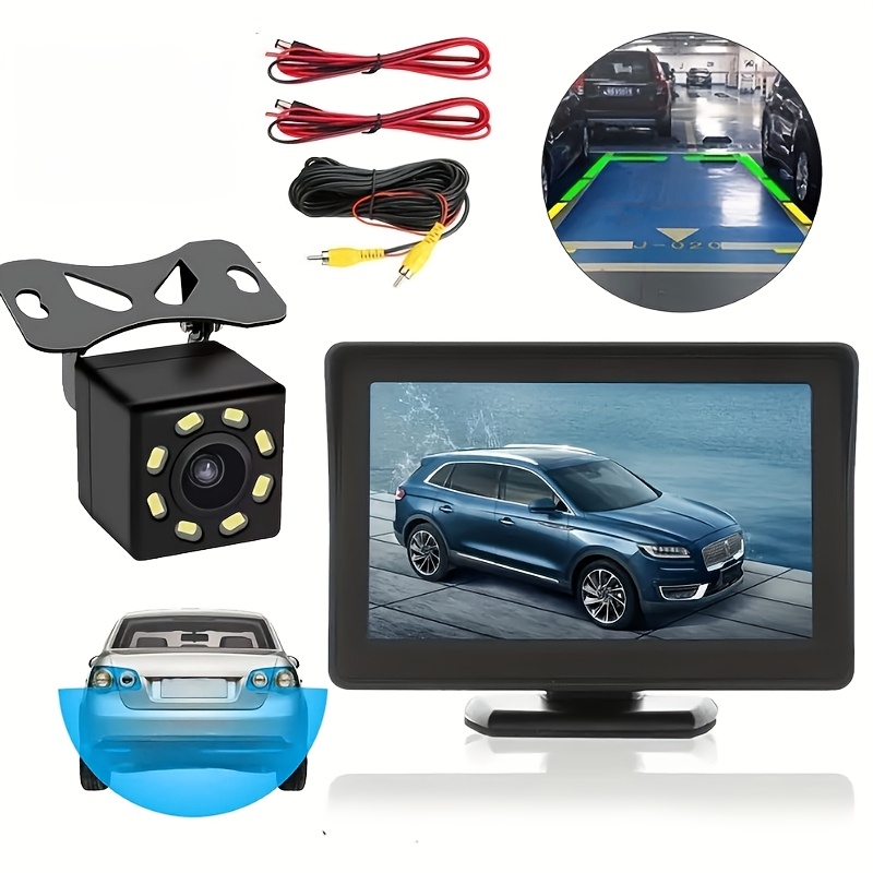 TEMU 4.3-inch Hd Monitor Backup For Vehicles, 8 Led Night Vision Reverse Camera With Wide-angle Lens, Universal Vehicle Parking System, Installation,