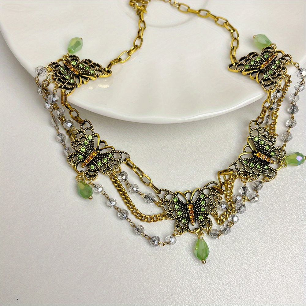 Fashionable Multi-Layer Tassel Butterfly Necklace Female Niche Premium Texture Babes Clavicle Chain Necklace Tide