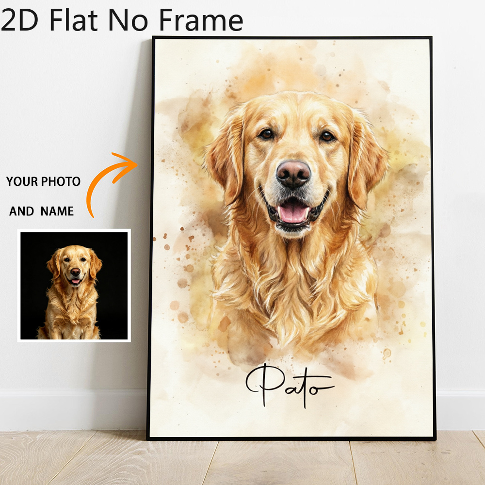 TEMU 2d Flat, 2d Flat, 2d Flat Frameless Personalized Pet Portraits Photo Name Custom Painting Gift Decor Memorial Decorative Wall Art Custom Canvas