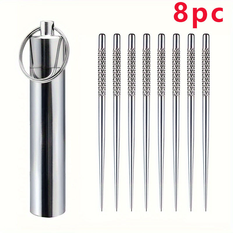 

8pcs Stainless Steel Set, Reusable Metal Toothpicks With Mini Pocket Holder, Portable Waterproof Case With Key Ring For Outdoor Picnic, Camping,