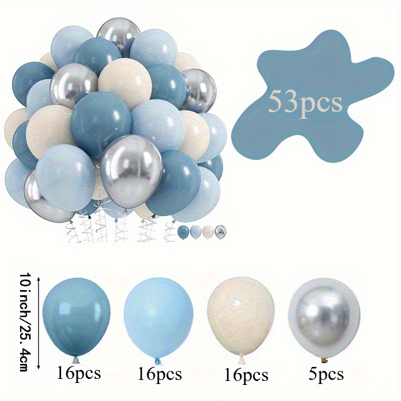 53pcs Dusty Blue Balloon Set, 10 Inch Sand White Metallic Silver Balloons, For Shower Bridal Shower Wedding Birthday Anniversary Party Decoration For Christmas, Halloween