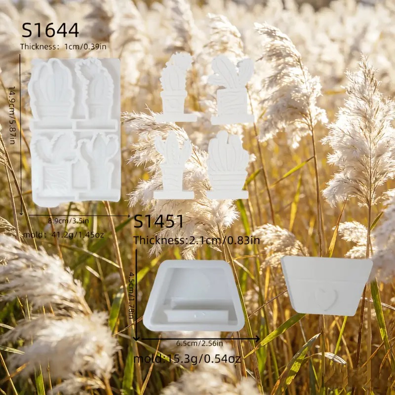 TEMU Resin Silicone Mold Plant Cactus And Flowerpot Bases Three-dimensional Decoration Silicone Mold Candle Silicone Mold Gypsum Decoration Silicone