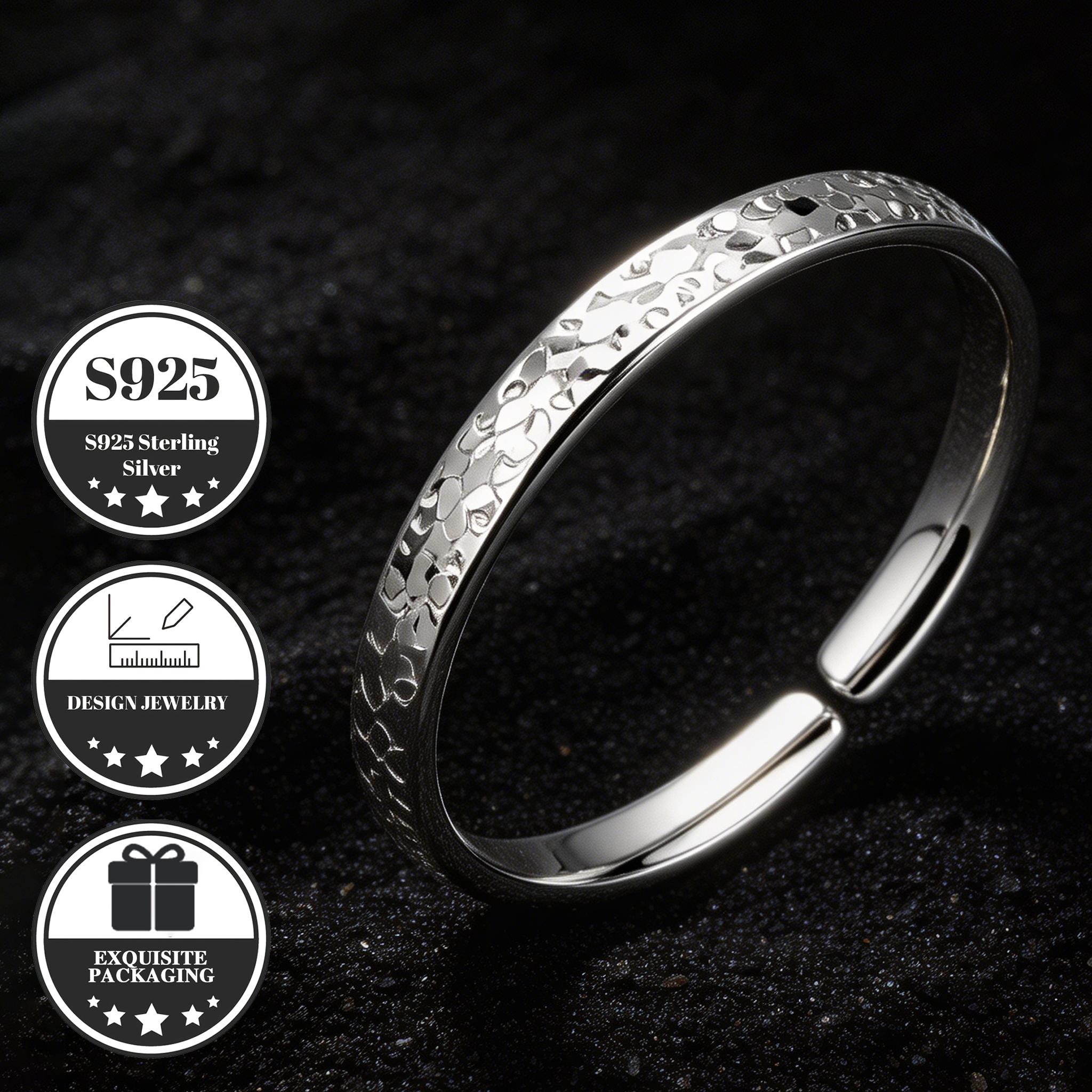 Image of An Adjustable S925 925 Silvery Plated Minimalist Sequin Open Bangle, The Perfect Ideal Valentine's Day Gift For Family , Suitable For Daily Commutes, Vacations, Or Party Occasions