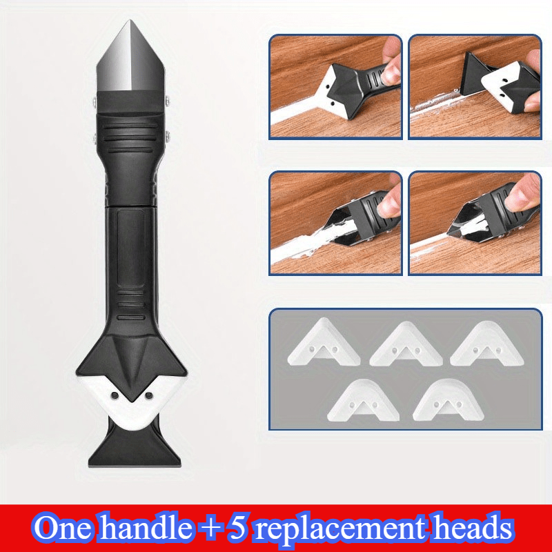 6pcs Set With 5 Replacement Heads, Tip Caulking Repair Tool, With Replaceable Sealing Pads, Multi-functional, Suitable For Sealing And Glue Removal | Durable Plastic Handle For |