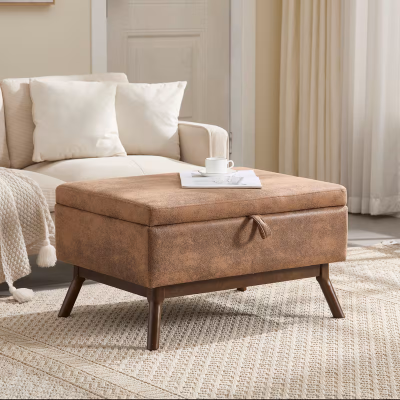 century storage ottoman multi functional coffee table and footstool with lifting top easy to assemble for living room entryway beige grey coffee 9