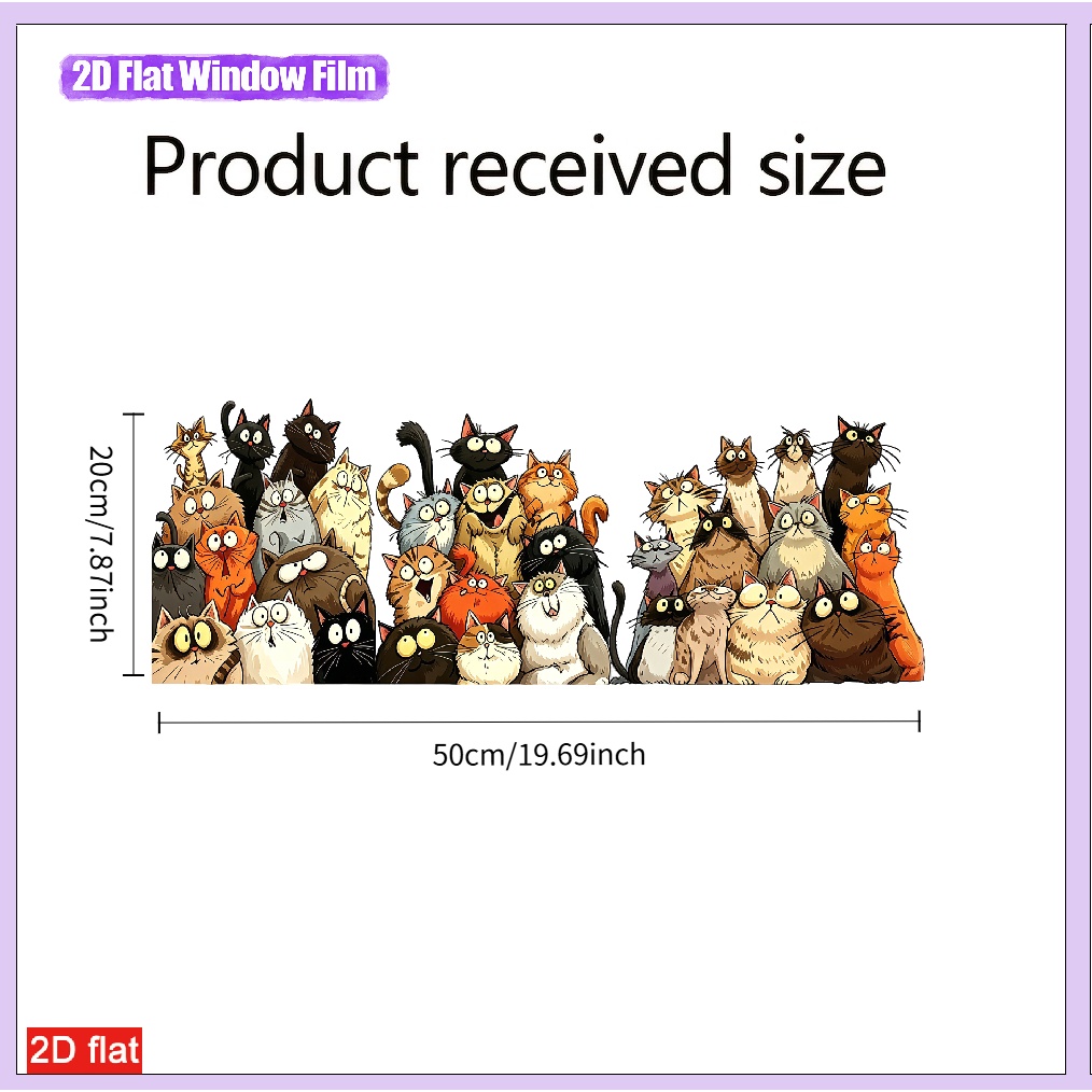 Image of Hand-drawn Cartoon Cat Static Glass Window Sticker, Gift For Cat Lovers, Coffee Shop Window Decor Anti-collision Sticker, Adhesive-free Cat Static Glass Window Sticker Film Reusable