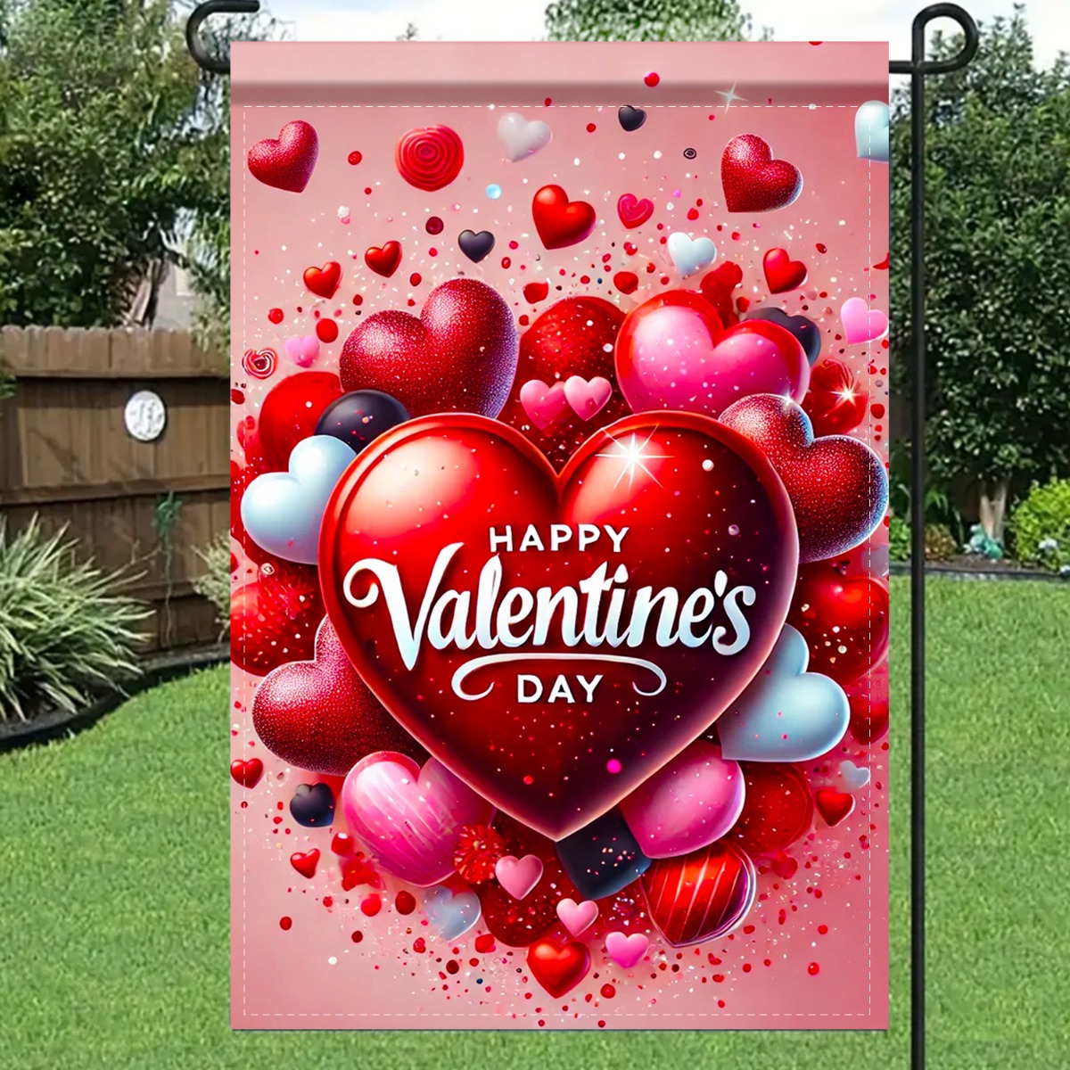 

1pc Ujoli Valentine's Day Heart Flag, Double-sided Polyester Garden Flag, 12x18 Inch, Romantic Red , For Outdoor Yard, Patio Decor, No Flagpole Needed