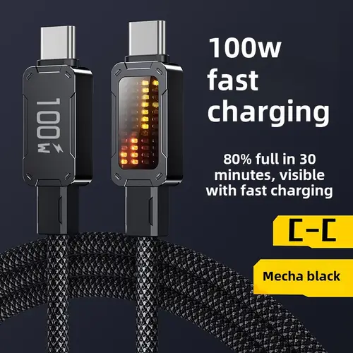2025 new car flowing atmosphere light data cable thick nylon braided charger 100 display charging cable durable