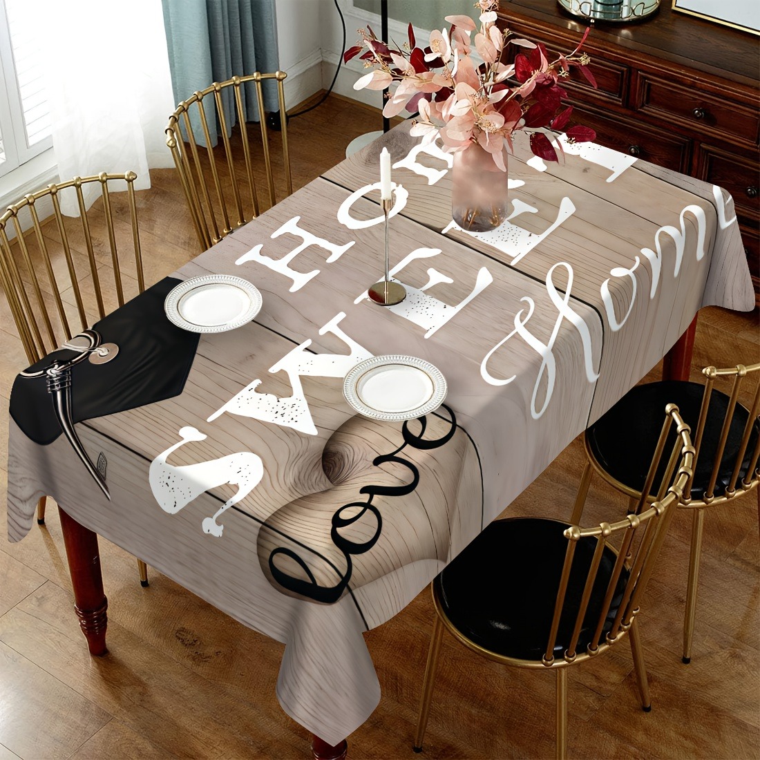 TEMU 1pc Brown Heart-print Tablecloth, Fits Rectangular Tables â Reusable Tablecloth With Brown Base And Heart Patterns, Valentine's Day And