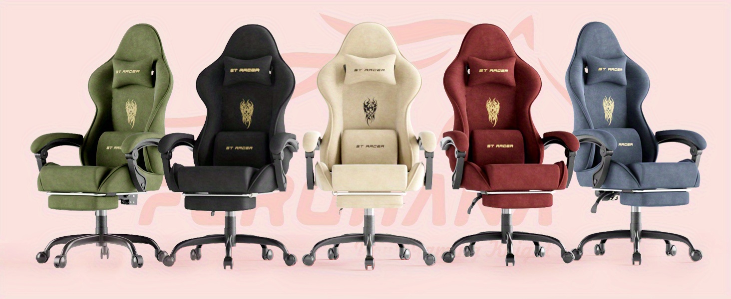 STRACER Velvet Upholstered Gaming Chair Featuring a Footrest, High Back Design, Ergonomic Support for Gamers, Includes Headrest And Massage Lumbar Pillow, Racing Style Reclining Video Game Chair
