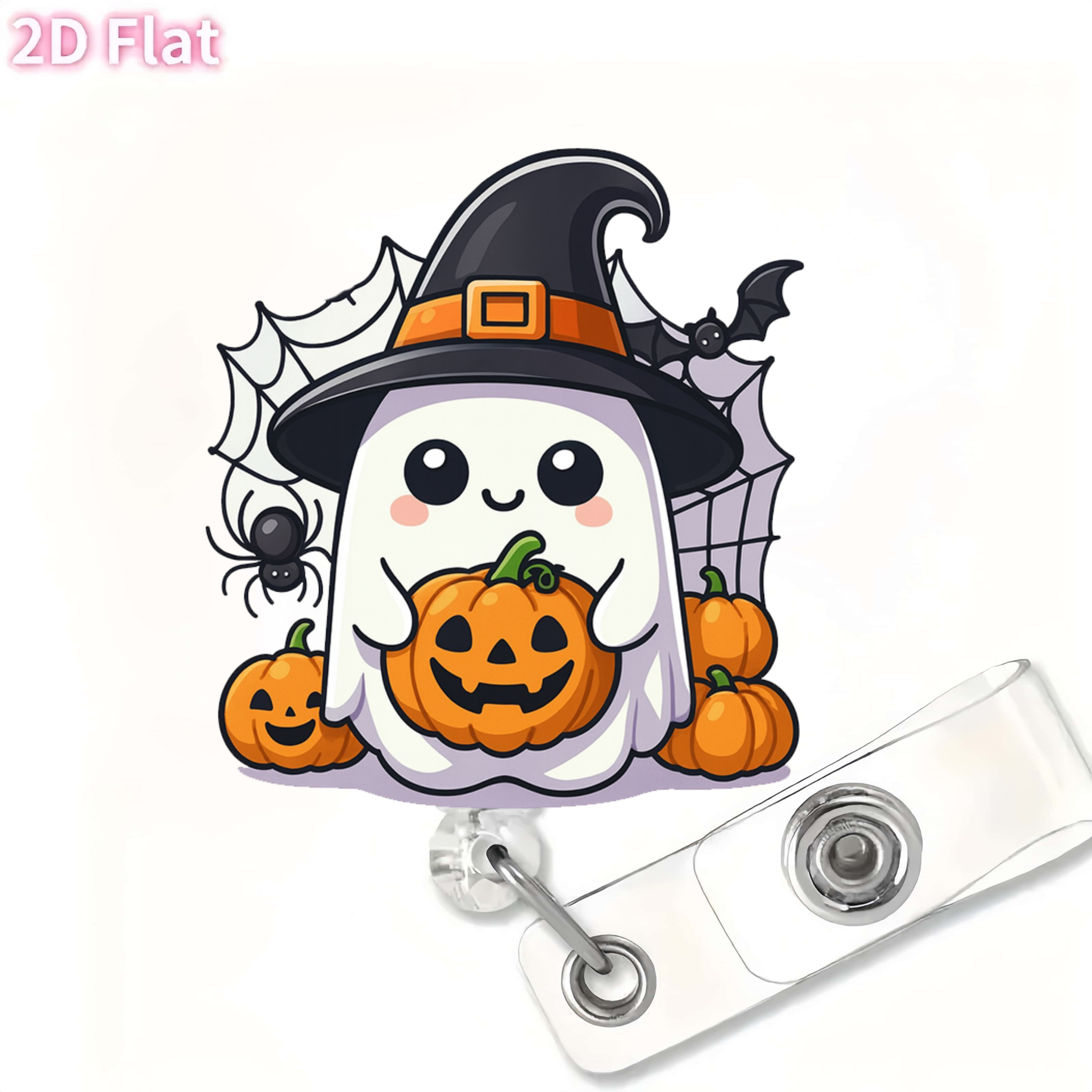 TEMU 2d 1 Halloween Badge Reel With Adjustable Clip - Cute Halloween , Pumpkin, Web Design - Suitable For Nurses, Teachers, Students, Office, Party