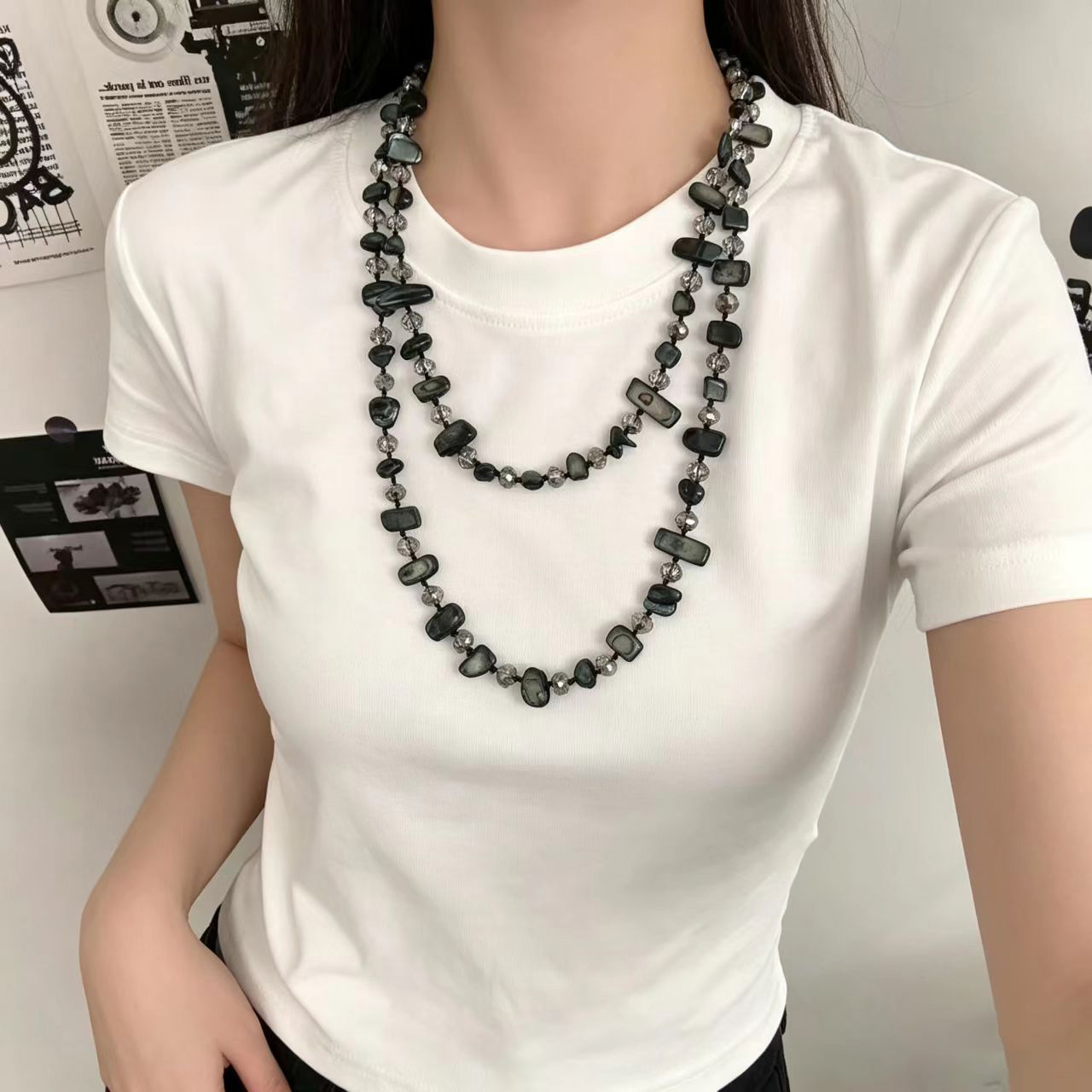 TEMU ヴィンテージ ダークカラー スタイル 万能ロングセーターチェーン 女性用 ビーズ付き 衣類アクセサリー カラー