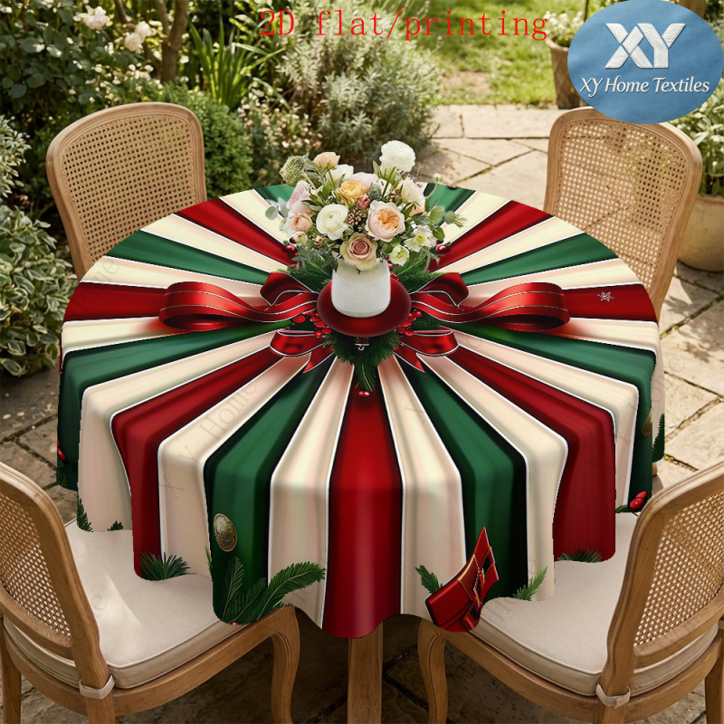 TEMU Round Tablecloth, 1pc/2d Flat, Christmas Candy Style Round Tablecloth, Red And Green Contrast Color For Home Dining Room Decoration, Christmas