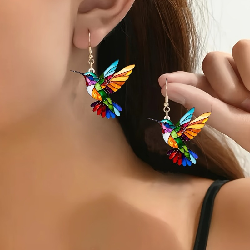 

Acrylic Hummingbird Dangle Earrings - , Lightweight & Hypoallergenic Stainless Steel Posts For Casual Attire Or Gifting