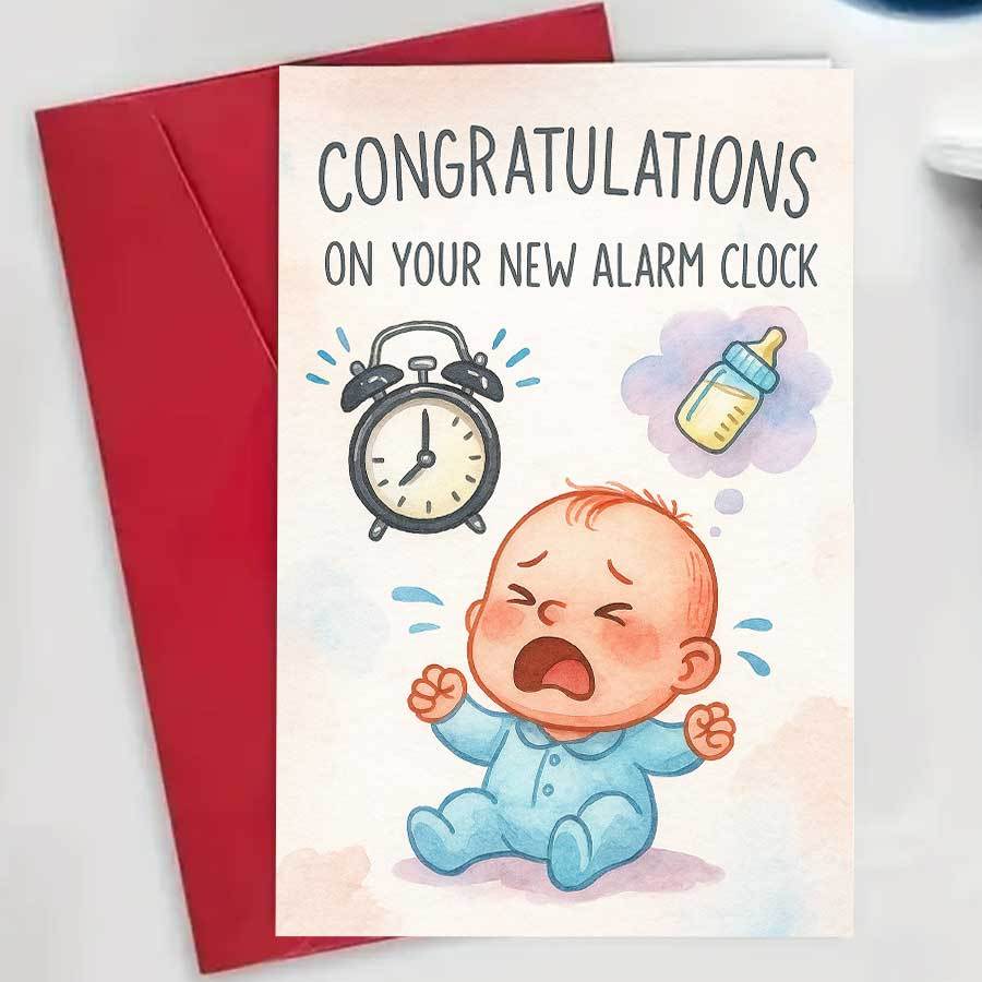TEMU 1pc Greeting Card And 1pc Envelope, 1pc Humorous Card, Congratulations On Of The Baby, Shaped Like An Alarm Clock, Ideal Gift For Baby Parties,
