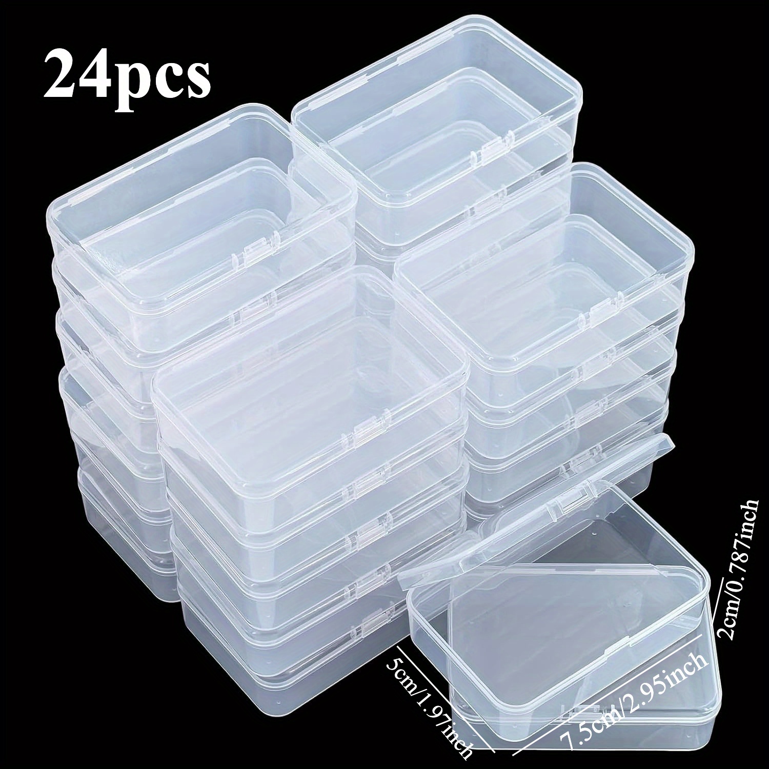 24pcs Rectangular Empty Mini Clear Plastic Organizer Storage Box Containers With Hinged Lids For Small Items And Other Craft Projects