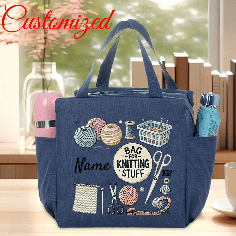 TEMU Custom-made Women's Tote Bag, Large Capacity Woven Storage Bag, Personalized Name Design, With Zipper, Machine Washable Craft Bag, Suitable For