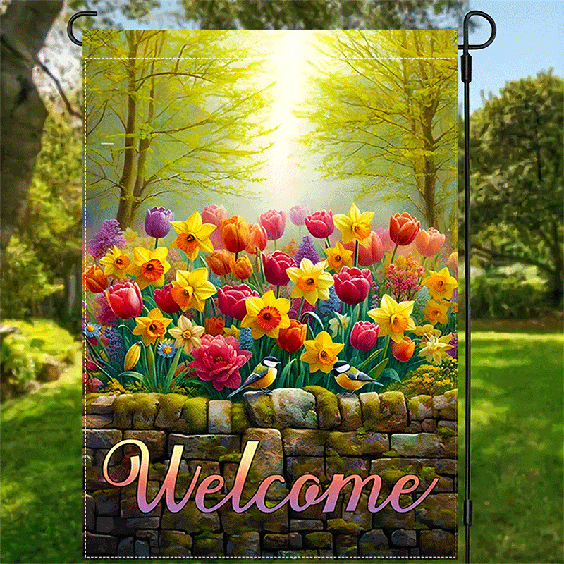 

1pc Welcome Flag, Spring Floral Yard Flag, Double-sided, Waterproof Polyester Burlap, Multipurpose Outdoor Farmhouse Garden Decor, Seasonal Porch Sign, 12x18 Inch, With No Electricity Needed