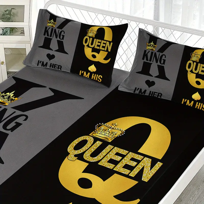 3pcs king queen couple printed bed fitted sheet set for bedroomdormitory and decorationking and queen pattern bedding set1 fitted sheet 2 pillowcases without core Product details 4
