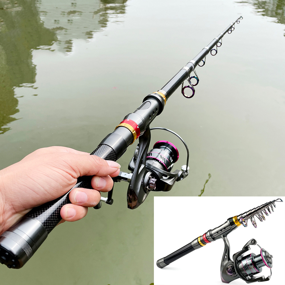 [Fishing Rod Combo] GHOTDA fishing rod combo rotary reel + carbon telescopic fishing kit short travel rod 1.8-3.6m ultra-light travel carbon rod 13BB reel combination telescopic rod rotary reel kit max drag 3-8kg