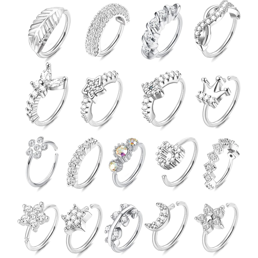 TEMU Ensemble de 18 boucles de nez 20G conçues pour femmes et hommes, avec CZ pavées de papillon, d' et , adaptées aux piercings de cartilage et