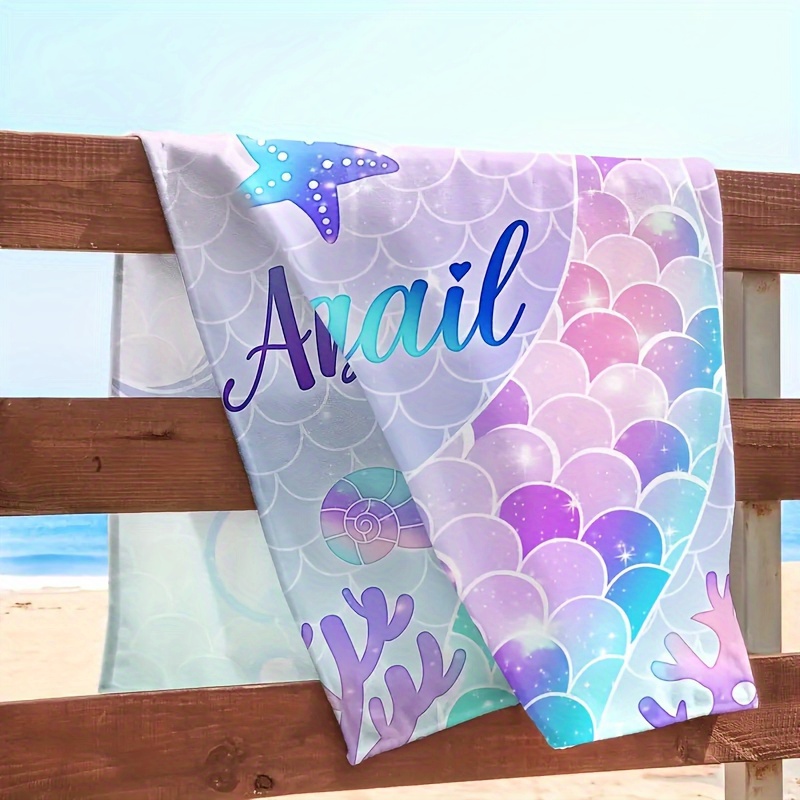 TEMU 1pc Customizable Mermaid Tail Microfiber Beach Towel, , Quick-drying, Absorbent, Machine Washable, Swimming Bath Towel, Beach Towel