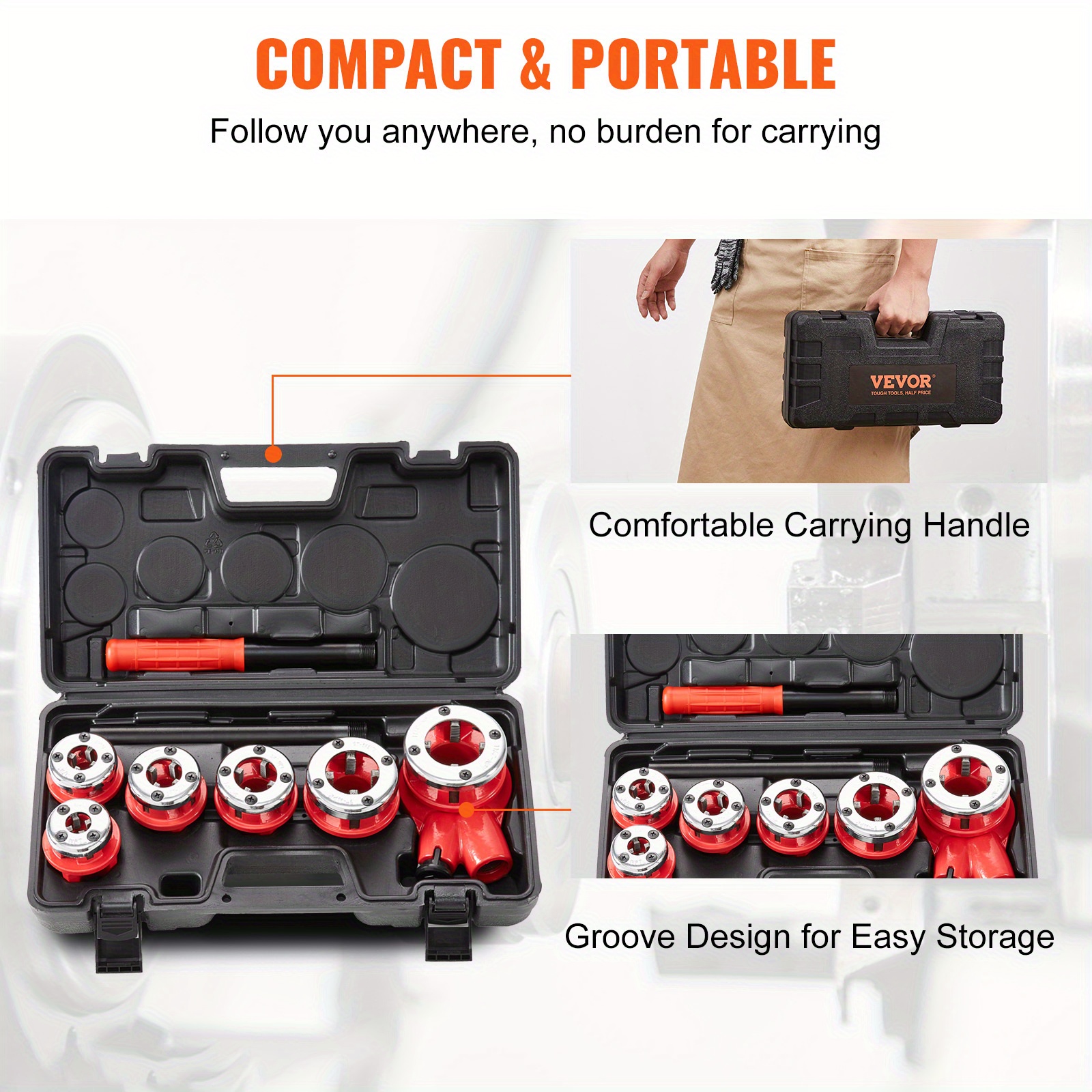 ratchet pipe threader kit 1 4 npt 1 1 4 npt manual ratcheting pipe threader portable pipe threading tool set with 6pcs npt dies storage case for galvanized aluminum iron copper pipes details 6