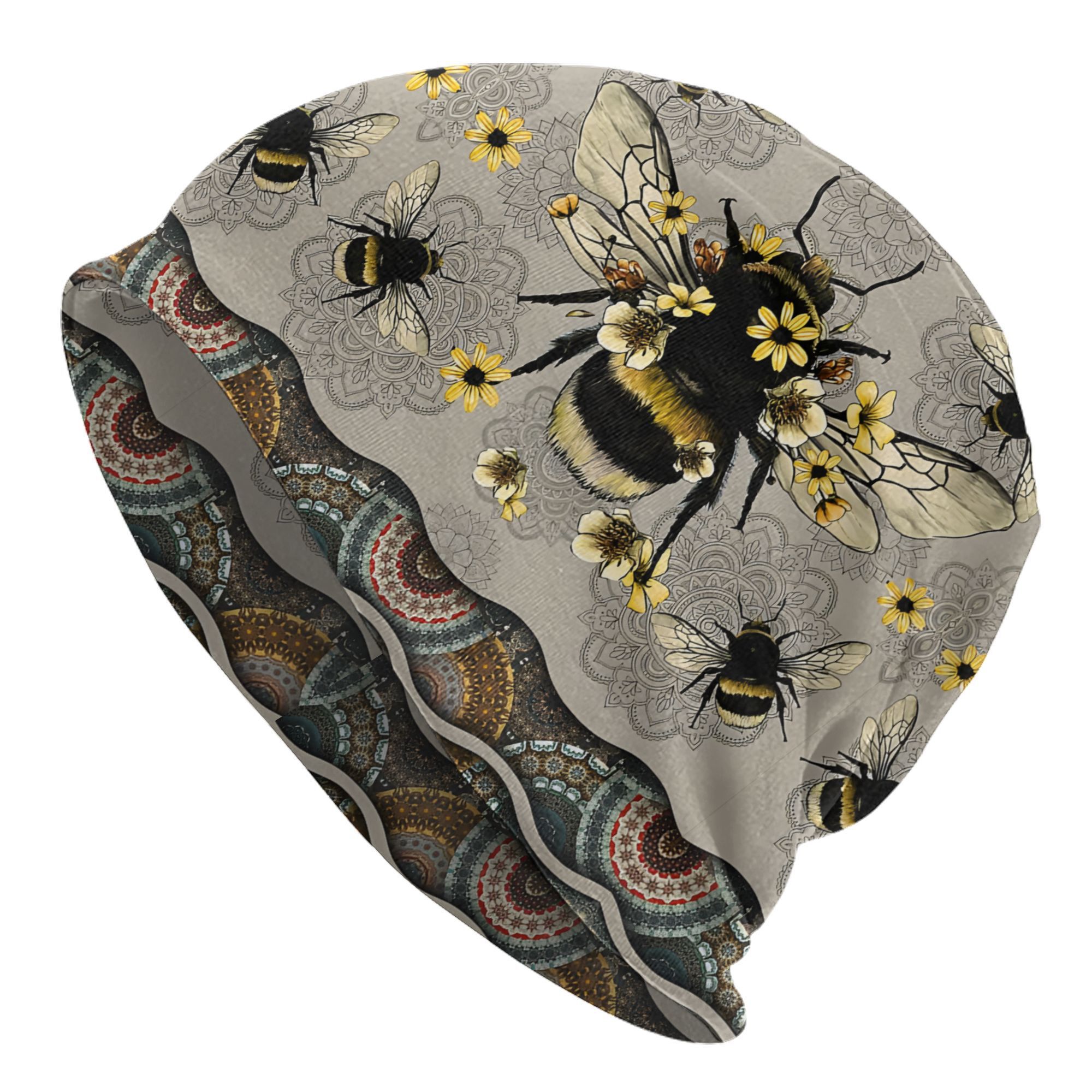 

1pc Novelty Bee And Skull Cap - Polyester Elastane For ,
