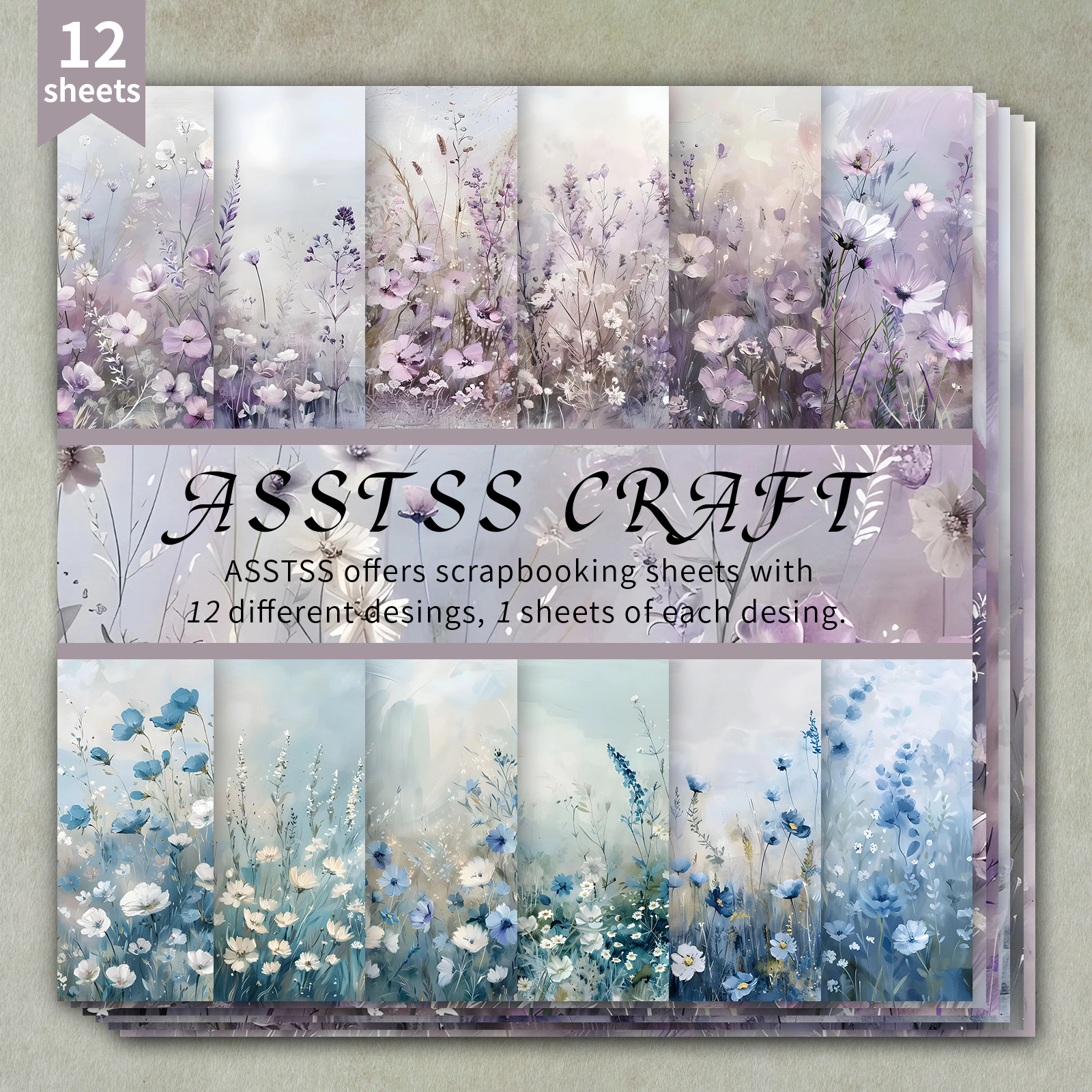 TEMU 12-sheet Asstss Scrapbooking Paper Pad Featuring Watercolor Floral Designs, Sturdy Cardstock Ideal For Journaling, Collage Art, Greeting Cards,