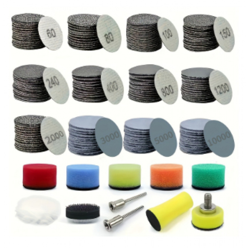 Image of 131pcs 1inch Sandpaper, 60-10000 Grit Wet/dry, Equipped With 1/8inch And 1/4inch Backing Pads, Polishing Pads And Interface Pads, Suitable For Drill Rotary Tools And Wood/metal Additions