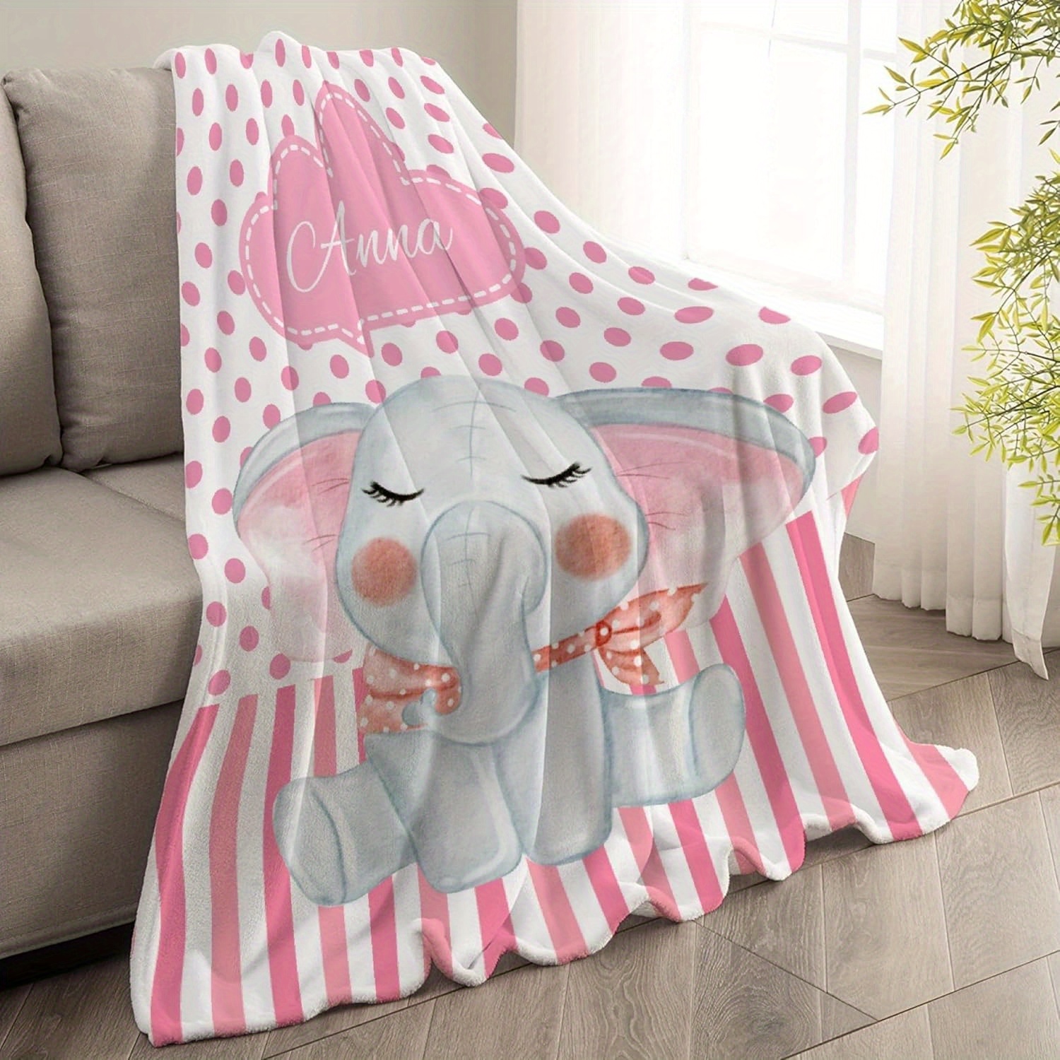 Personalized Elephant Blanket with Custom Name