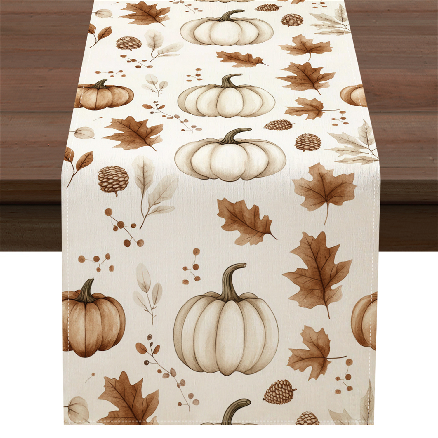 A Single Pumpkin Pine Cone Berry Branch Table Runner Suitable For Kitchen Dining Table Parties.