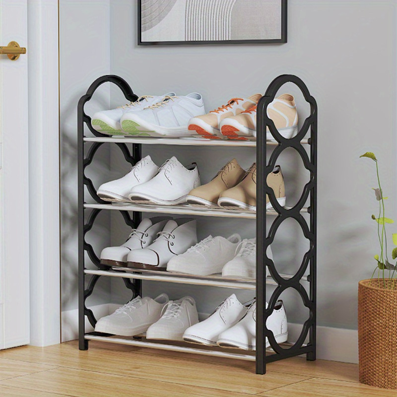 Image of 4 Tier Shoe Rack Organizer For Closet Stainless Steel, Shoe Shelf For Front Door Entrance And Entryway, Floor Shoe Rack Cabinet And Space , Free-standing Shoe Storage Free Standing Shoe Racks