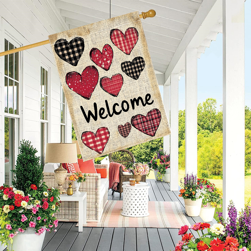 

Valentine's Day Love Welcome Flag - 28 X 40 Inches Double-sided Polyester Garden Flag For Outdoor, Yard, And Lawn Decoration, Spring Holiday, Decorative Flag