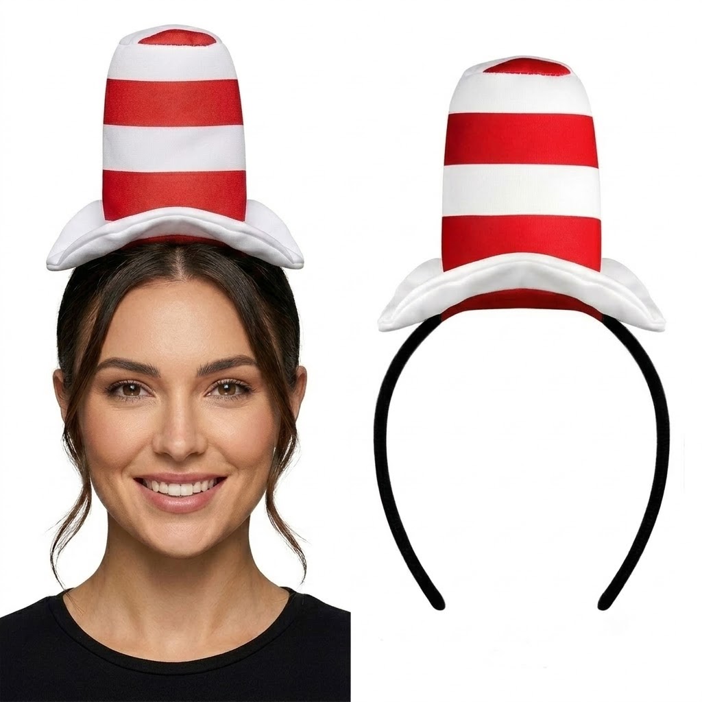 TEMU 1pc Red And White Striped High- Hat Headband For Cosplay, Suitable For Christmas, School Reading , Themed Parties, And Stage Performance
