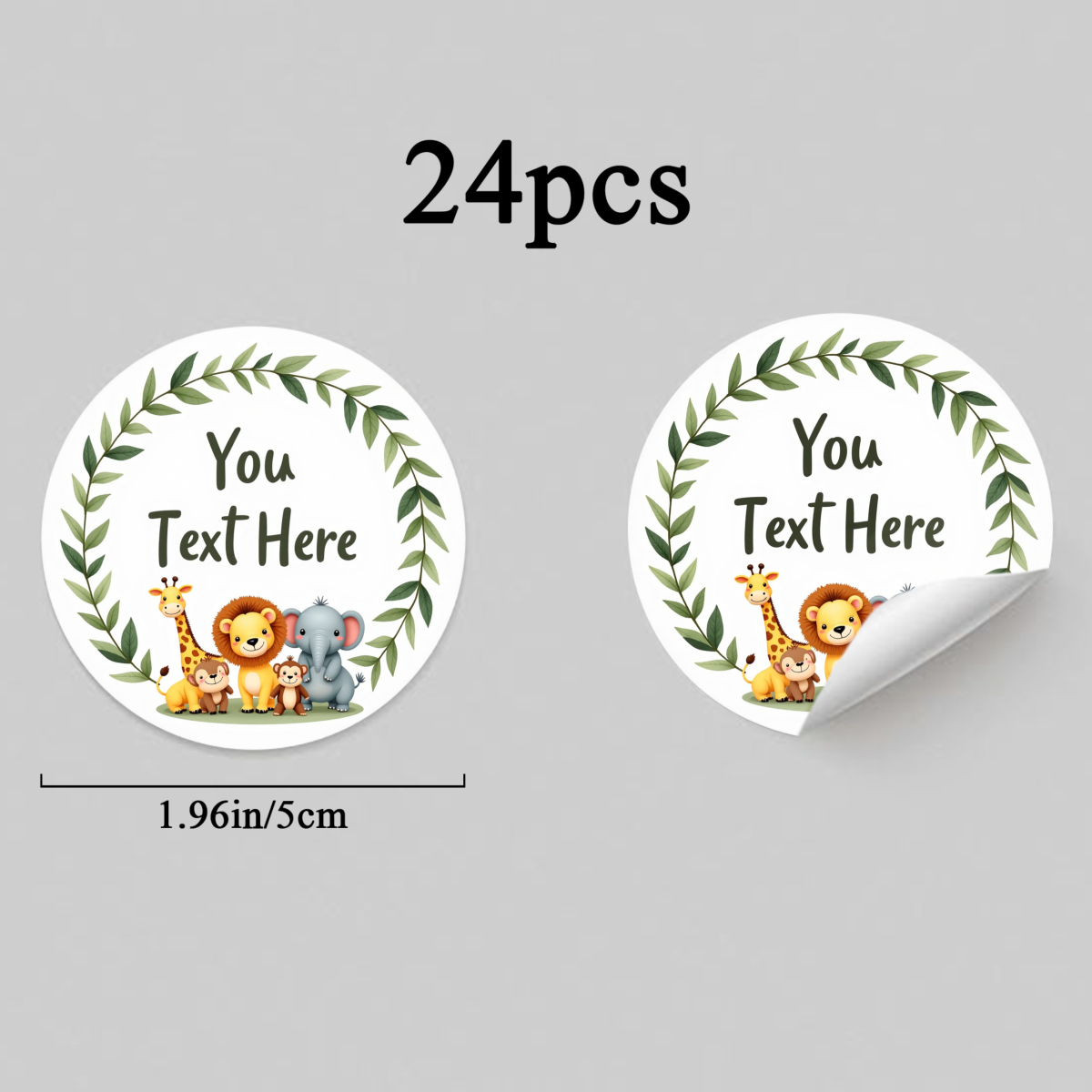 TEMU 24pcs/48pcs Personalized Stickers Suitable For Party Favors, Wedding Decor & Gift Tags - Custom Round Labels With Green Leaf Border,, Elephant,