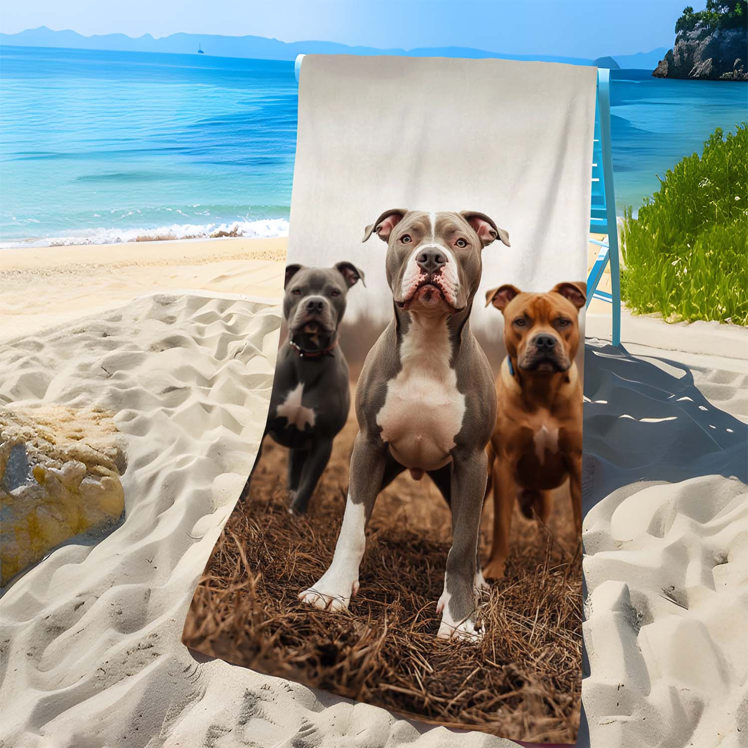 creative pitbull printed beach towel soft comfortable Temu Ireland