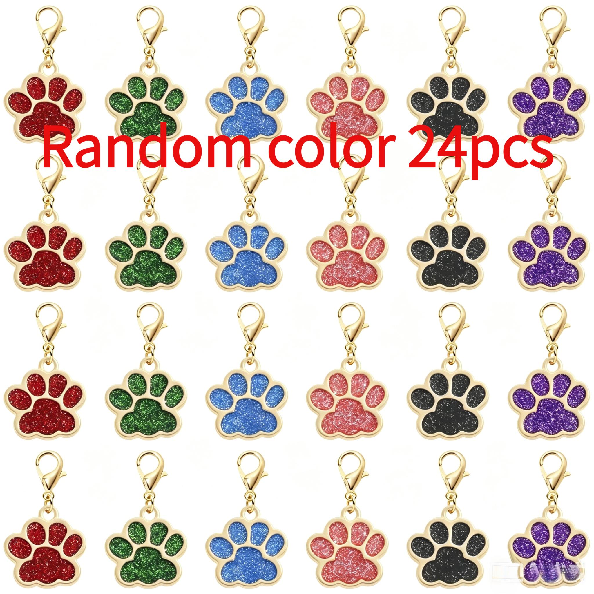 Image of Random Color Glitter Paw Print Dog Id Tag Metal Pendant Print Pendant Alloy Dog Tag Cute Key Chain
