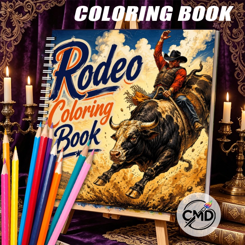 TEMU Cmd Spiral-bound Coloring Book, Rodeo Bull Riding Stress Relief Relaxing Artwork, Perfect Gift For Birthdays Christmas Halloween Thanksgiving ,