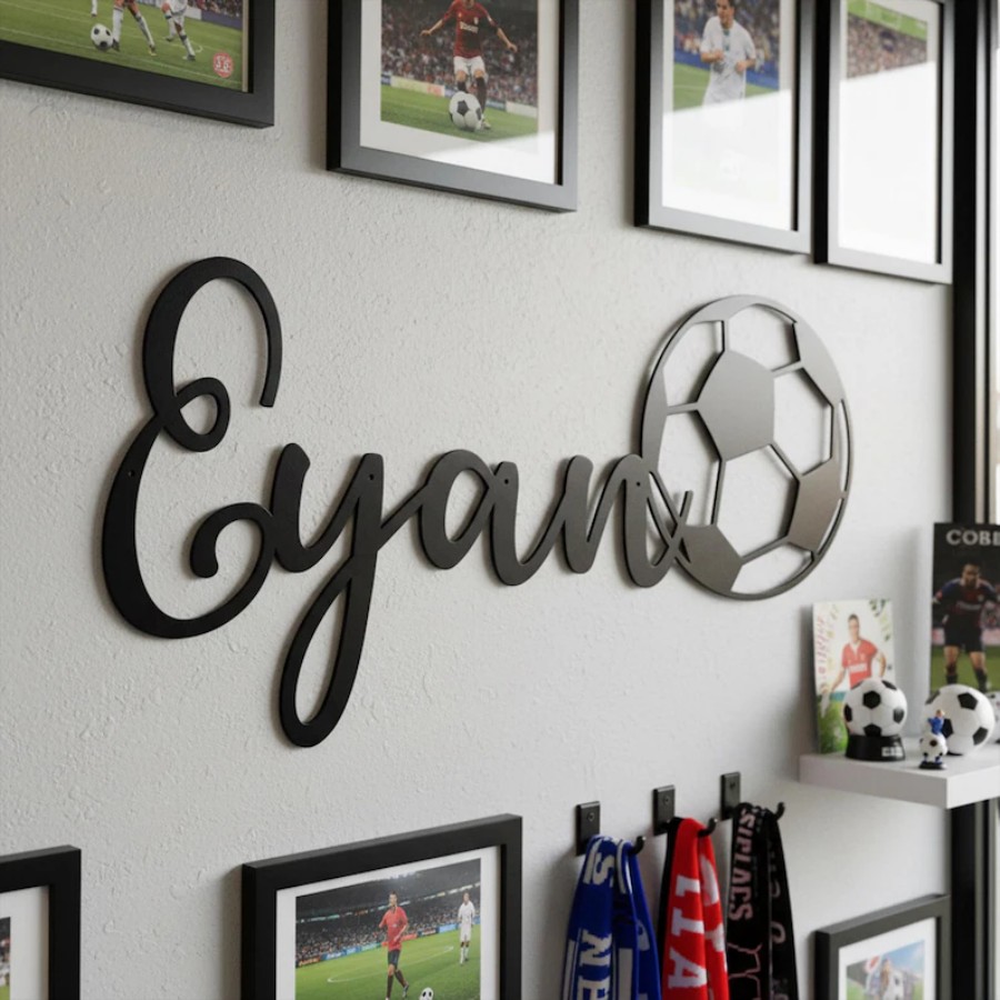 TEMU Custom Football-themed Acrylic Wall Decor, Personalized Football-themed Acrylic Wall Art, Black Acrylic Nameplate Suitable For Boys' Bedrooms,