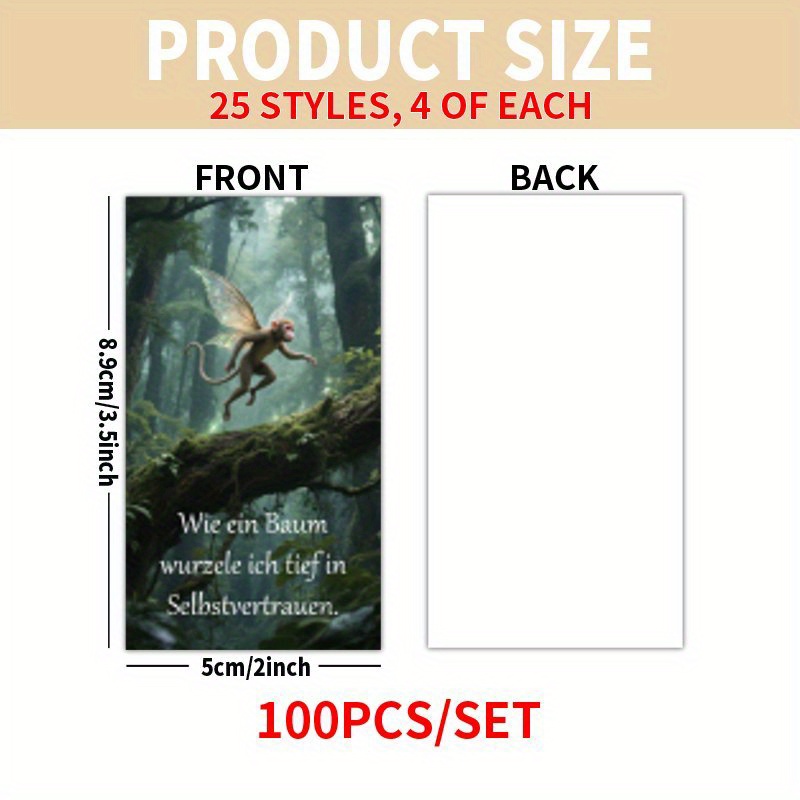 Image of 100pcs Card Set - German Fantasy - Themed Inspirational Quote Cards, 25 Unique Styles, Suitable For , Family, Festivals, Encouragement & Gratitude