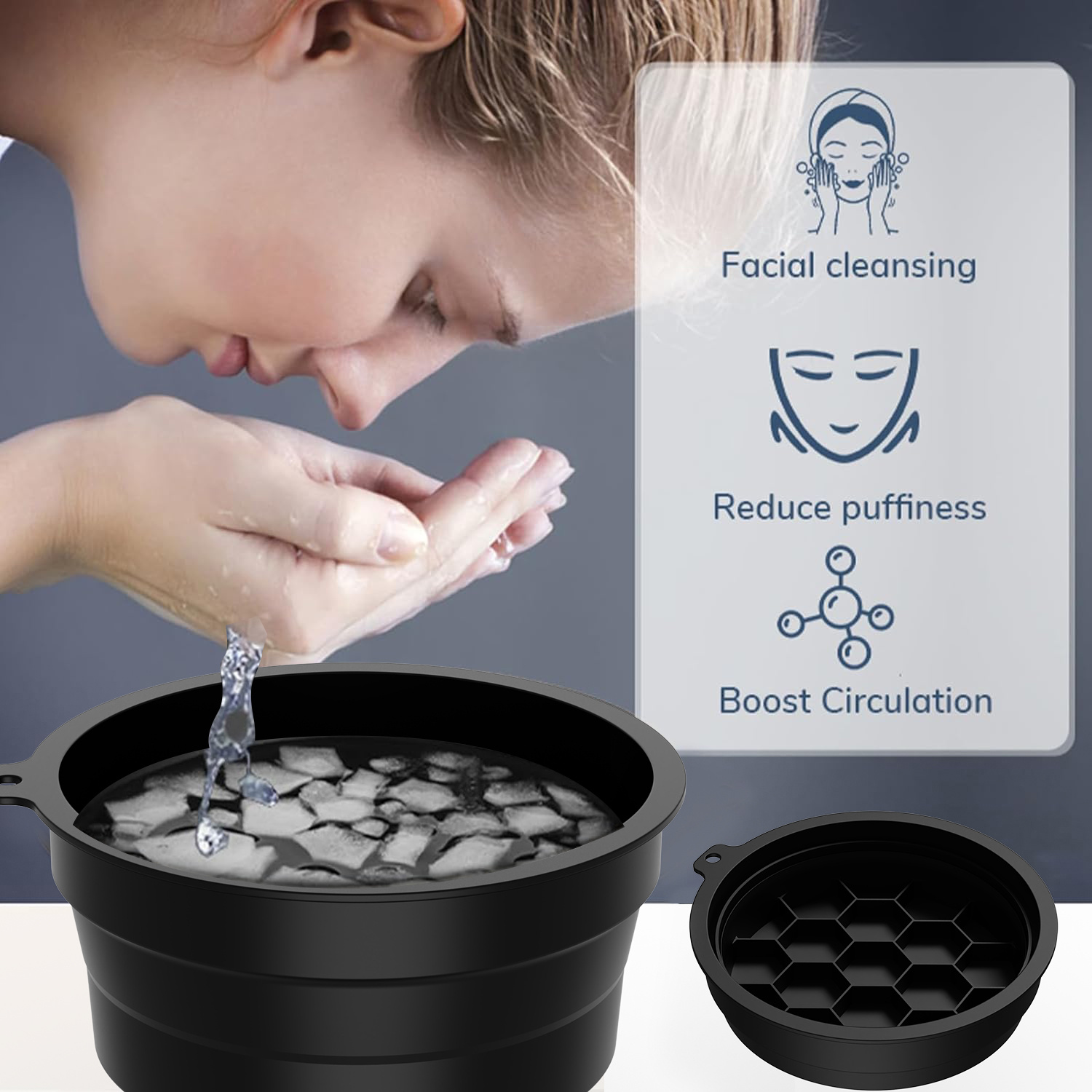 Bol Pour Le Visage, Bac à Glace Pour Le Visage, Bac à Glace Intégré Pliable En Silicone - Accessoires De Salle De Bain, Instrument De Beauté Cosmétique Pour Soulager Le Gonflement