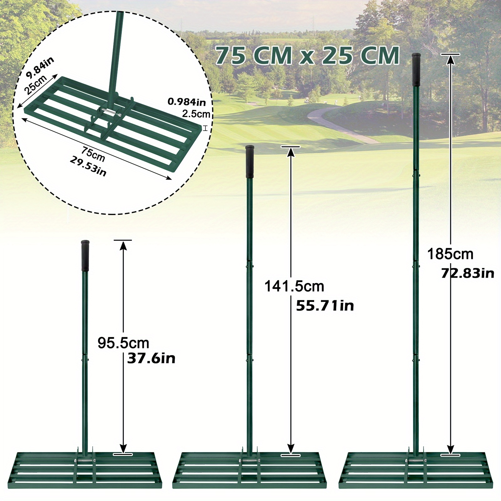 Lawn Rake Scraper 50cm 75cm Lawn Leveling Lawn Tool Surface Leveler Height Adjustable With Handle Green