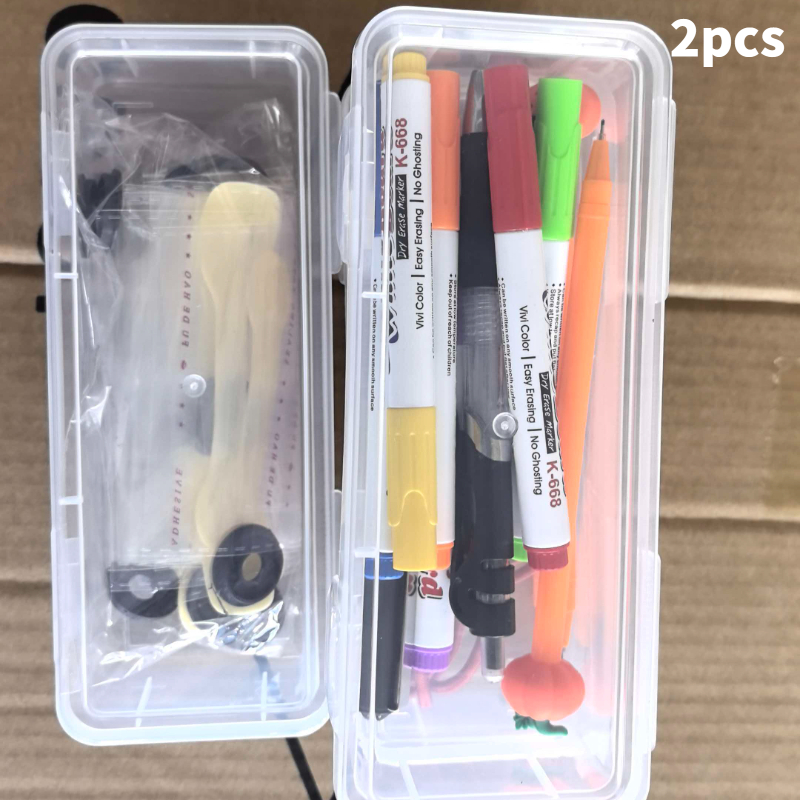 TEMU 2pcs Large Transparent Pp Pencil Cases With Lids, Stackable And Lightweight For Office And School Supplies, With Pens, Pencils, Markers, Craft