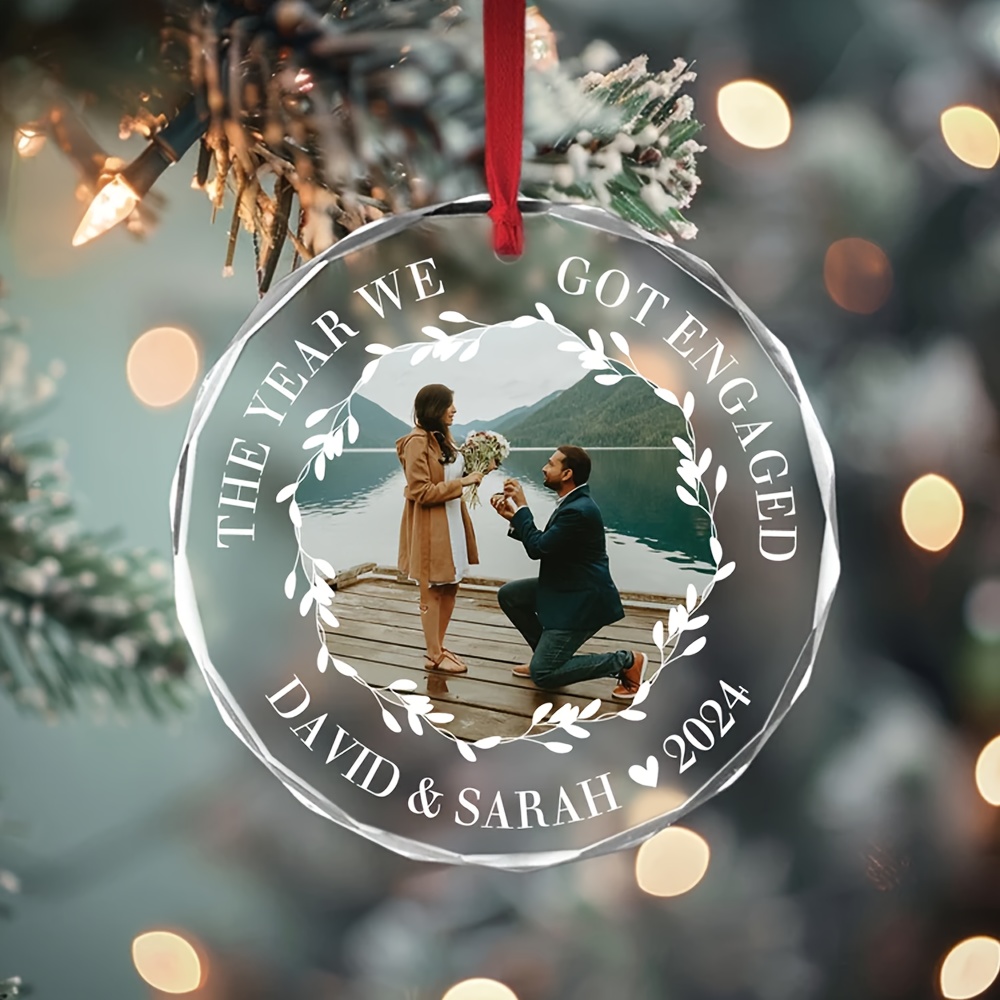 TEMU Custom Crystal Acrylic Pendant, Customizable Engagement Photo And Text Crystal Acrylic Pendant Decoration, " Engaged" Anniversary Souvenir,