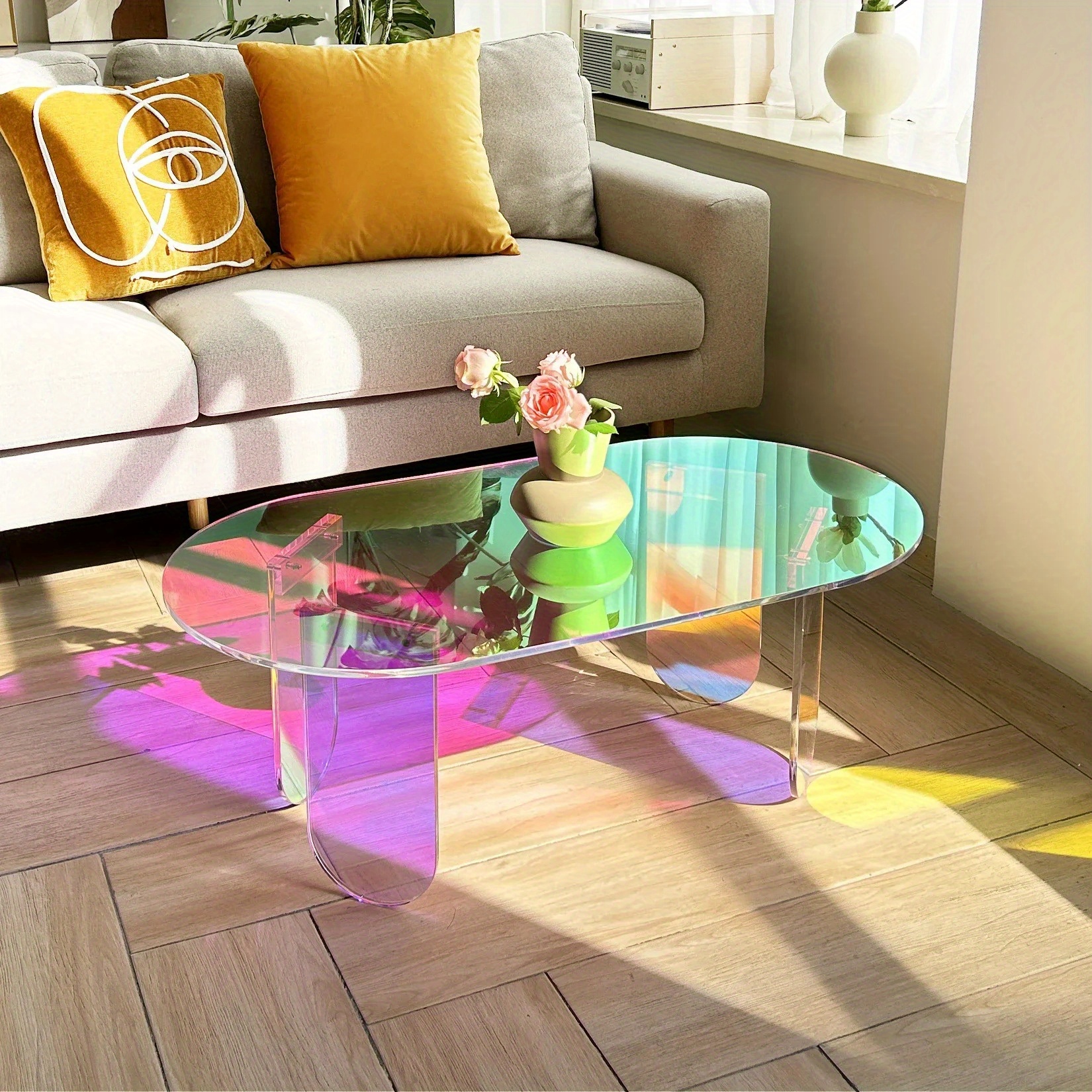 TEMU Local Warehouse Acrylic Coffee Table, Iridescent Acrylic Coffee Table, Colorful Acrylic Coffee Table, Easter