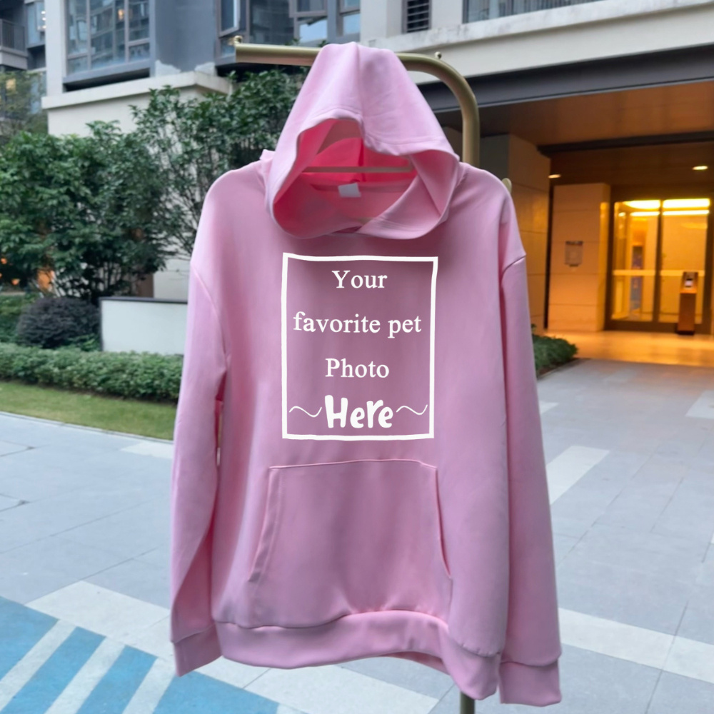 

Customizable Pet Photo Hoodie, 100% Polyester Knit Fabric, Casual Geometric-pattern Hooded Pullover, Fashion, 250g/m² Weight, Your Pet Picture