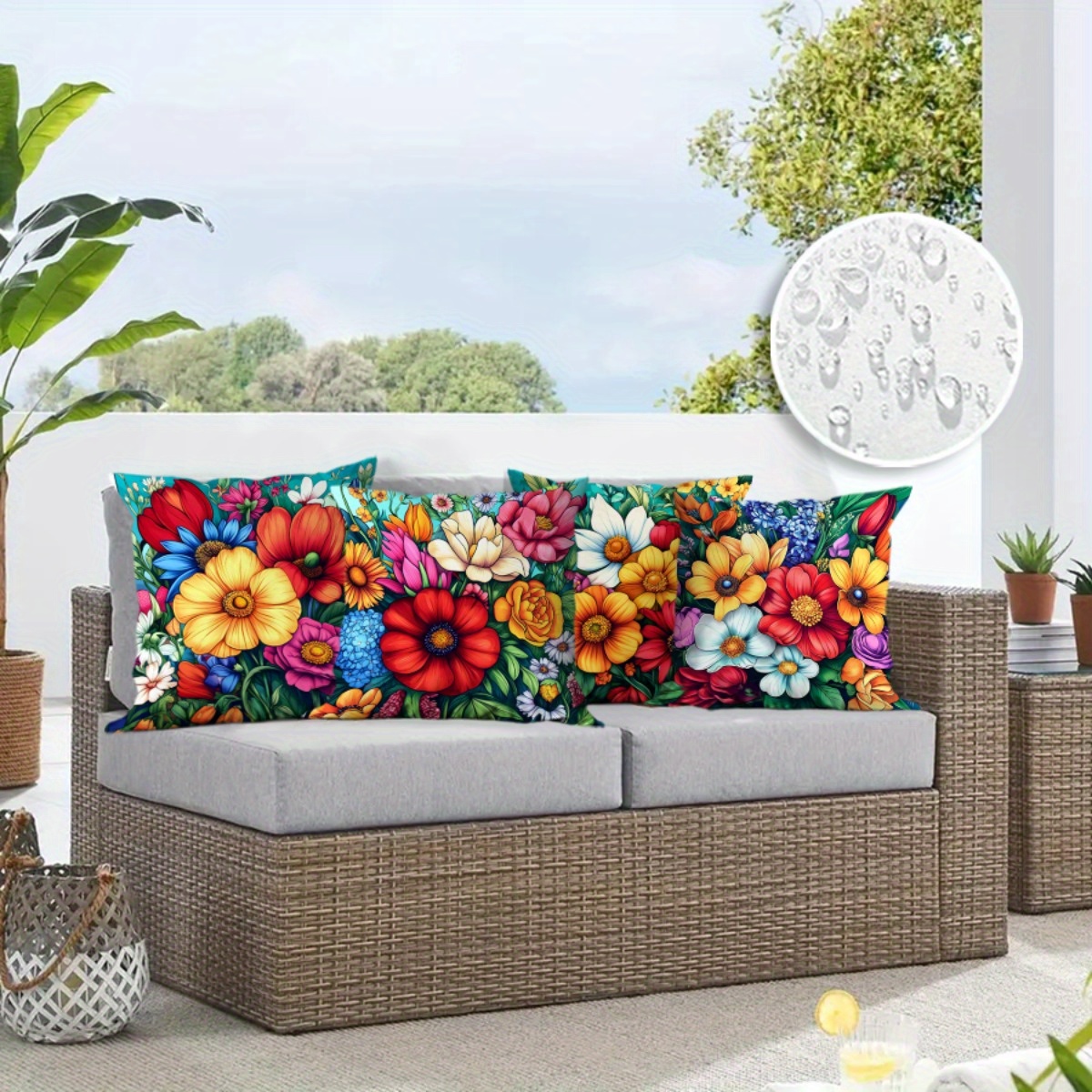 4pcs Set Vibrant Floral Print Outdoor Patio Sofa Cushions - Zippered Design, Machine Washable, Suitable for Summer Leisure and Seaside Decor, Outdoor Sofa Accessories | Vibrant Sofa Accents | Durable Outdoor Fabric