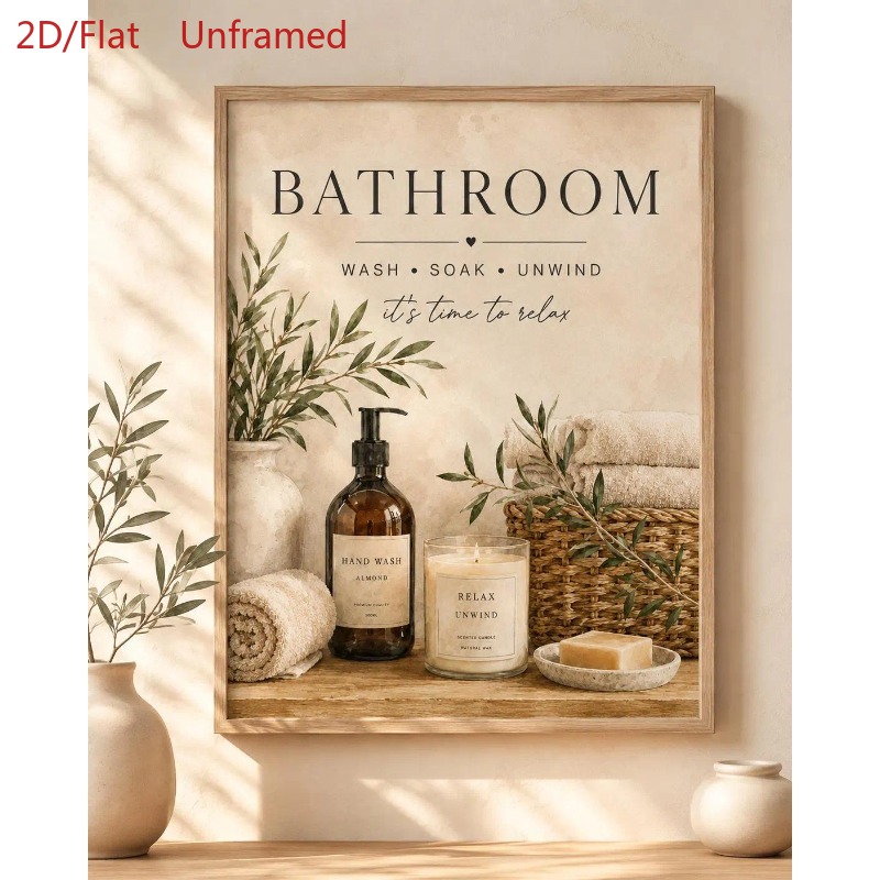 TEMU 2D Plat, 2D Plat, 2D Plat Zonder Lijst Set van 1 Badkamer Decor Canvas Print Posters, Vintage Neutrale Botanische Muurkunst Posters en Prints,