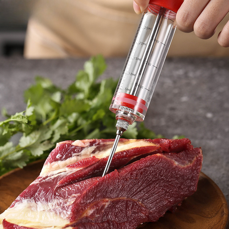 5pcs Stainless Steel & PP Marinade Syringe Set with 304 Needles - Heavy-Duty Portable Meat Injector System for BBQ, Grilling, Smoking, Marinating - Hygienic Easy-Fill Liquid & Seasoning Injector Tools Plastic syringes are for food use only, this